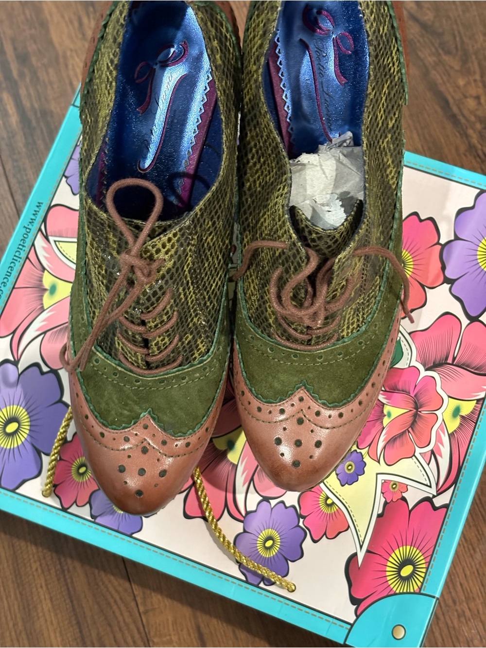 Poetic License Olive Green and Brown Wedge Oxford Shoes